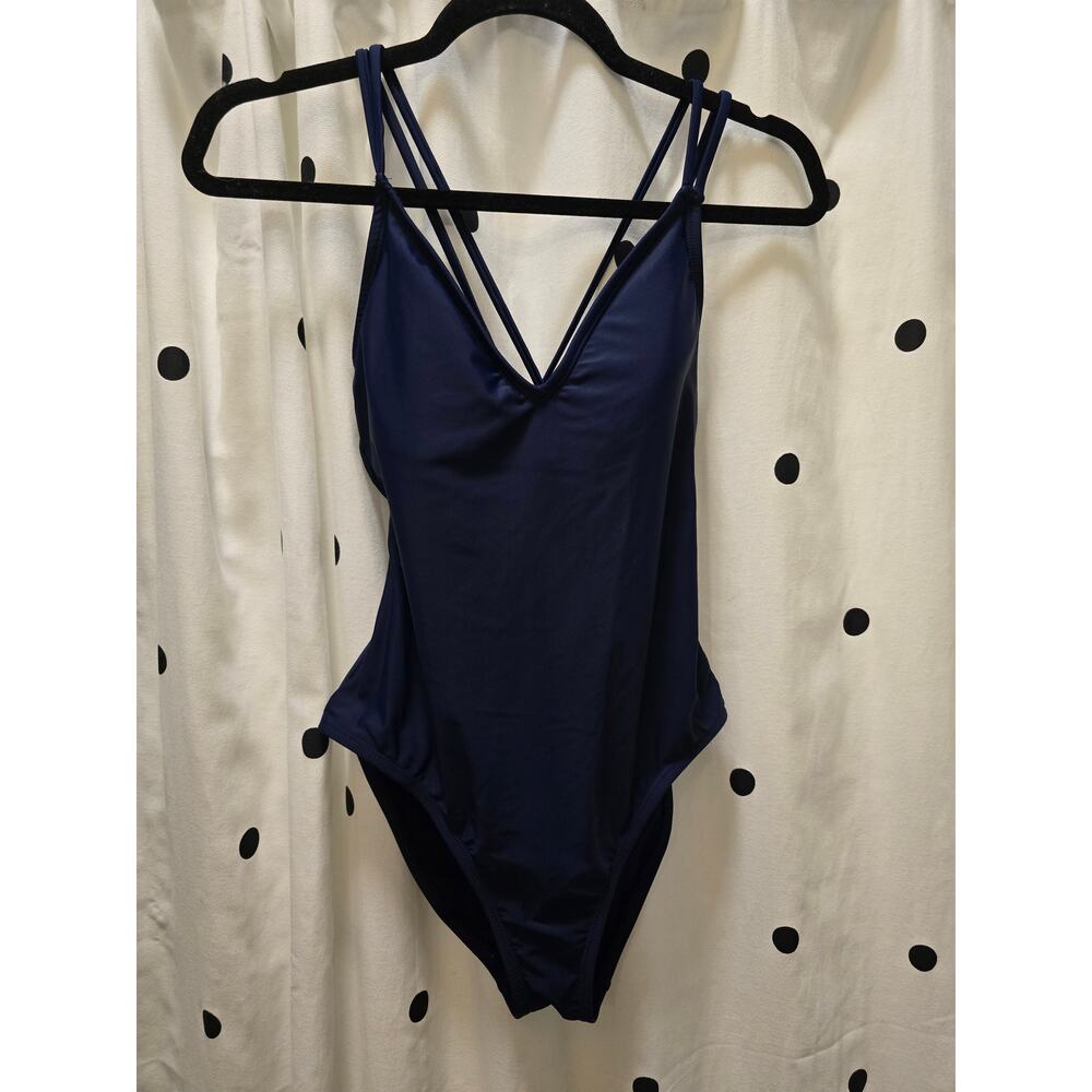 Hurley navy blue strappy back one piece swimsuit removable padding size small